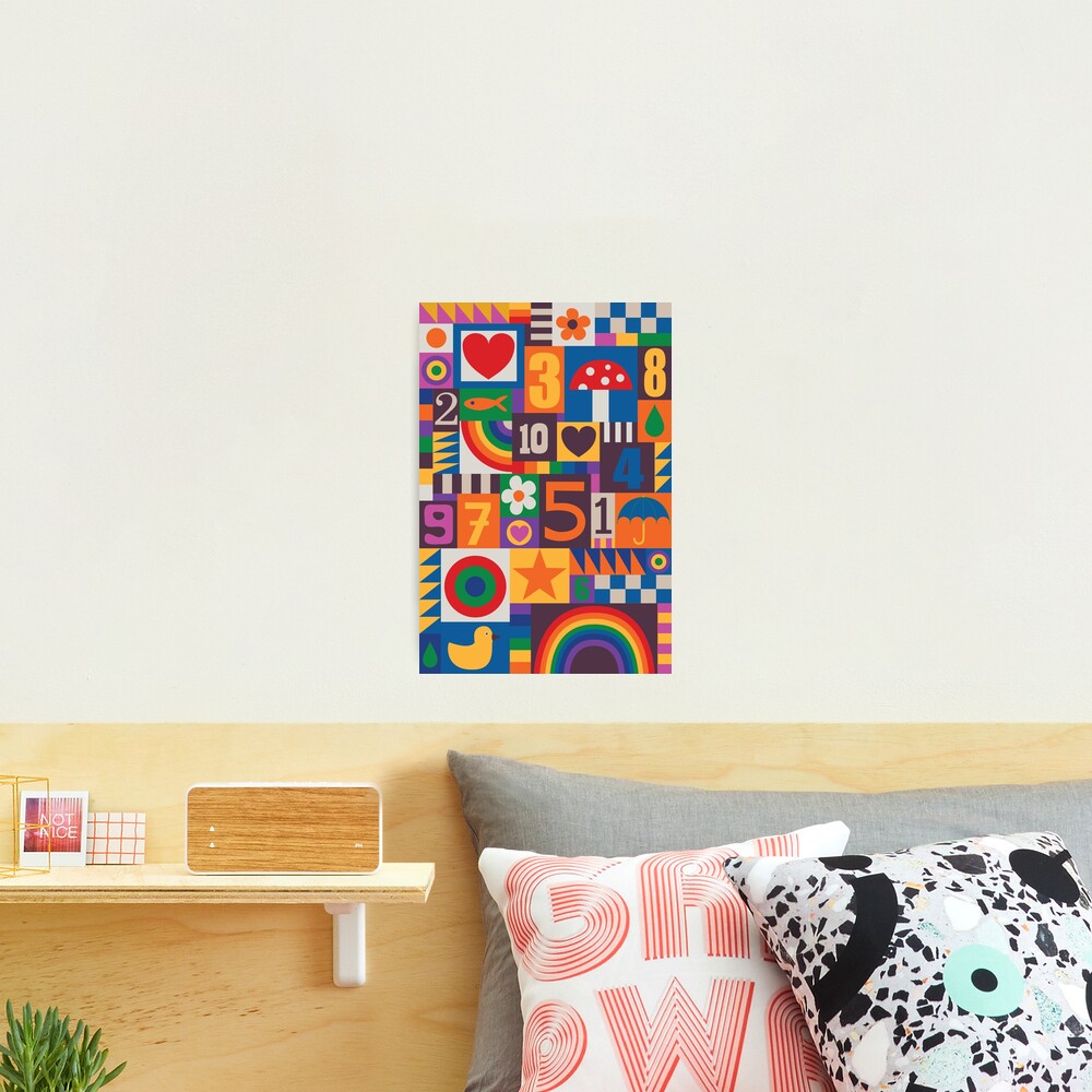 Pop Art Patchwork - Red and Rainbow - Fun Retro Pattern by Cecca Designs Photographic Print