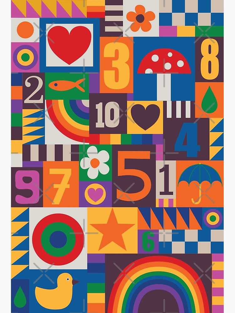 Pop Art Patchwork - Red and Rainbow - Fun Retro Pattern by Cecca Designs by Cecca-Designs