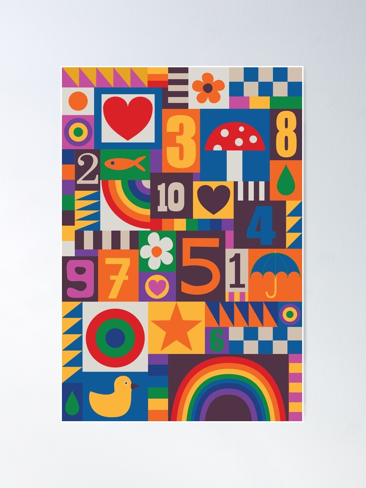 Alternate view of Pop Art Patchwork - Red and Rainbow - Fun Retro Pattern by Cecca Designs Poster