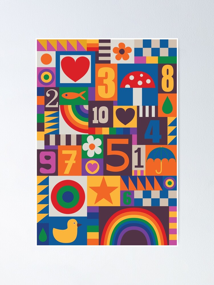 Alternate view of Pop Art Patchwork - Red and Rainbow - Fun Retro Pattern by Cecca Designs Poster