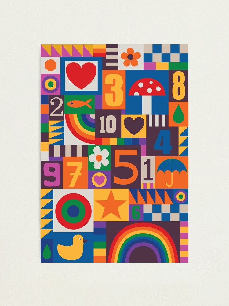 Alternate view of Pop Art Patchwork - Red and Rainbow - Fun Retro Pattern by Cecca Designs Photographic Print