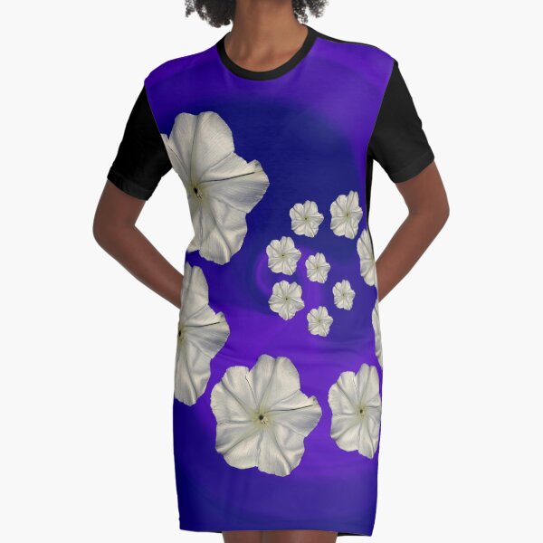 Spiral Moon Flower Purple/Blue Swirl Graphic T-Shirt Dress