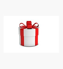 one white gift box with red ribbon Photographic Print