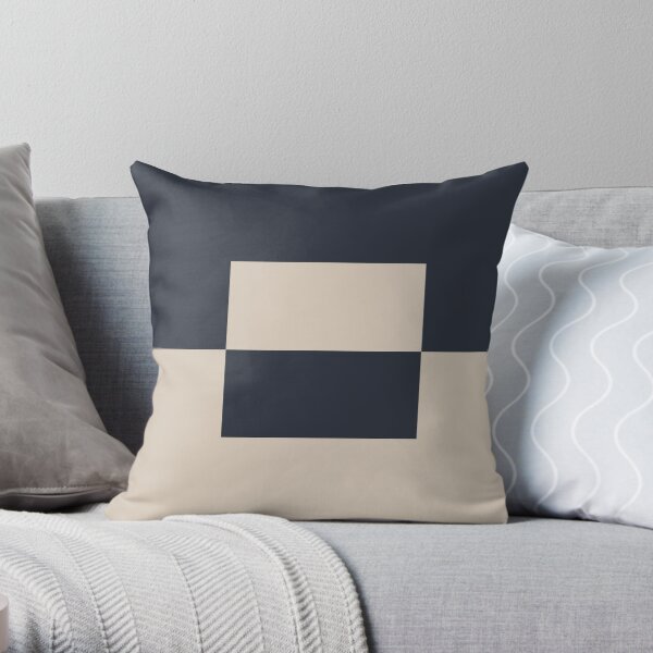 Light Beige and Blue Minimal Square Design 2 2021 Color of the Year Uptown Ecru and Classic Navy Throw Pillow