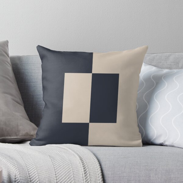 Light Beige and Blue Minimal Square Design 2021 Color of the Year Uptown Ecru and Classic Navy Throw Pillow