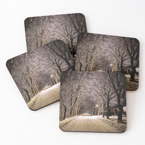 Item preview, Tree-lined alley in the snow at night in Zirkow, Rügen Island, Germany designed and sold by Michael Brewer.