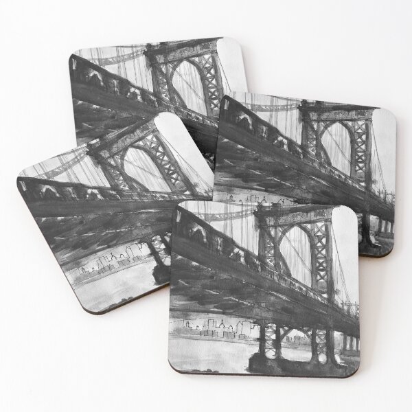 Item preview, Manhattan Bridge Brooklyn New York Black and White Watercolor Painting designed and sold by TheJoeyStudio.