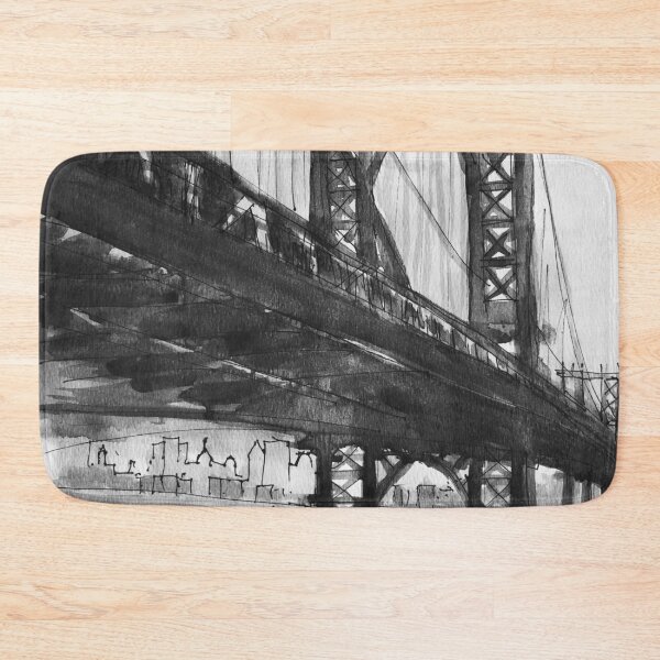 Item preview, Manhattan Bridge Brooklyn New York Black and White Watercolor Painting designed and sold by TheJoeyStudio.