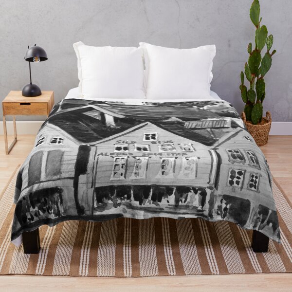 Item preview, Bergen Norway Old Warf Black and White Watercolor Painting designed and sold by TheJoeyStudio.
