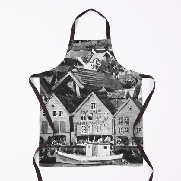 Item preview, Bergen Norway Old Warf Black and White Watercolor Painting designed and sold by TheJoeyStudio.