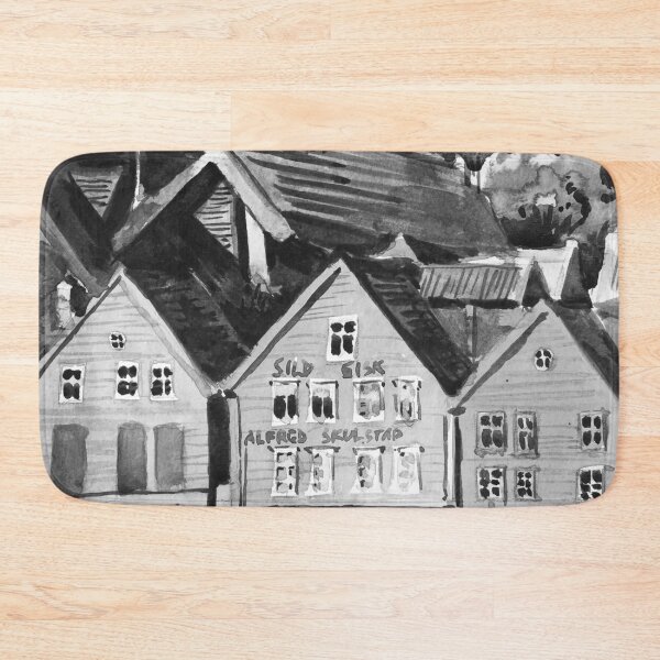 Item preview, Bergen Norway Old Warf Black and White Watercolor Painting designed and sold by TheJoeyStudio.