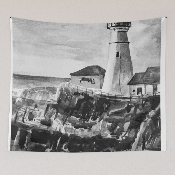 Item preview, Portland Head Light Lighthouse Maine Black and White Watercolor Painting designed and sold by TheJoeyStudio.