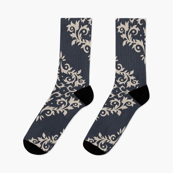 Item preview, Light Beige and Blue Damask Scroll Pattern 2021 Color of the Year Uptown Ecru & Classic Navy designed and sold by ColorOfTheYears.