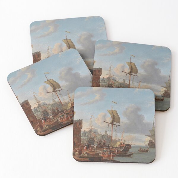 Item preview, Abraham Storck, 1673 - A mediterranean seaport with a man of war and other ships off the coast with numerous figures designed and sold by VISIBLECREATION.