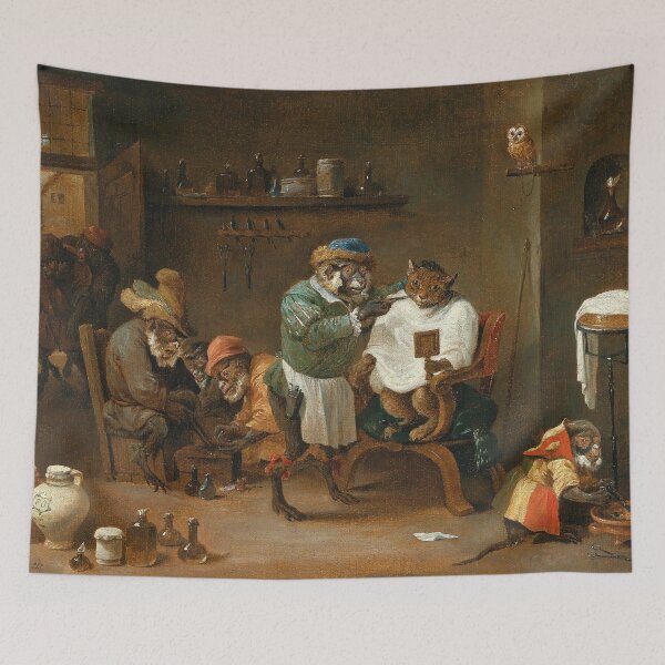 Item preview, Abraham Teniers, 1660 - A cat in a barber shop, run by monkeys designed and sold by VISIBLECREATION.