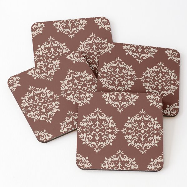 Item preview, Light Beige Reddish Brown Damask Scroll Pattern 2021 Color of the Year Uptown Ecru & Terra Rosa designed and sold by ColorOfTheYears.