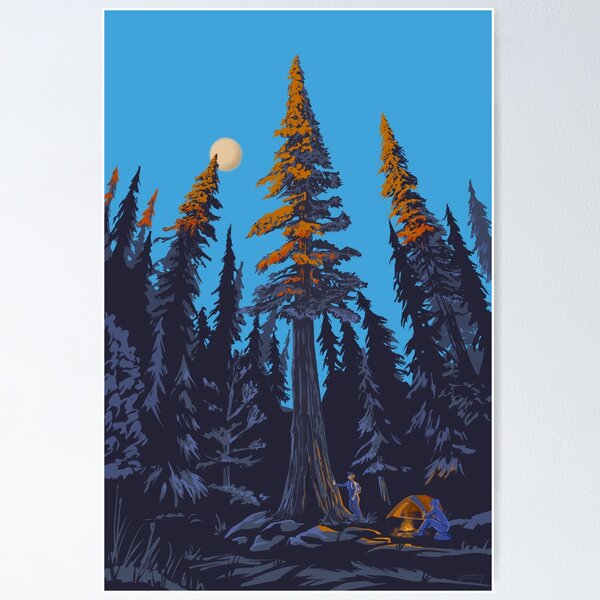 Item preview, Giant Cedar Sunset Camping Poster Art designed and sold by SFDesignstudio.