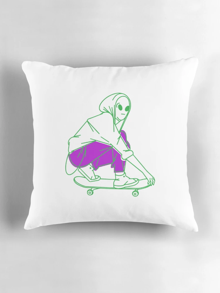 Thumbnail 3 of 4, Pillow, Skating Alien designed and sold by RedsStickerShop.