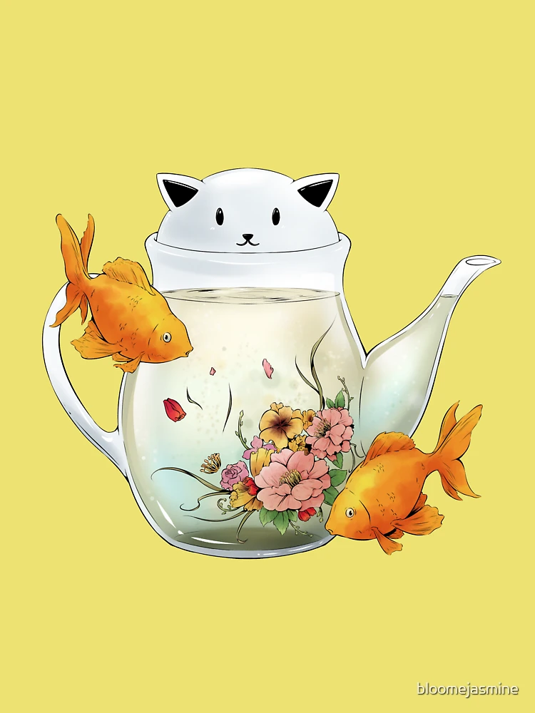 Flowering Tea in a Cat Teapot Art Print by Bloomejasmine