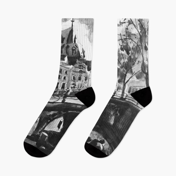 Item preview, Amsterdam City Canal Netherlands Black and White Watercolor Painting designed and sold by TheJoeyStudio.