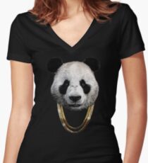 Panda_Large Women's Fitted V-Neck T-Shirt