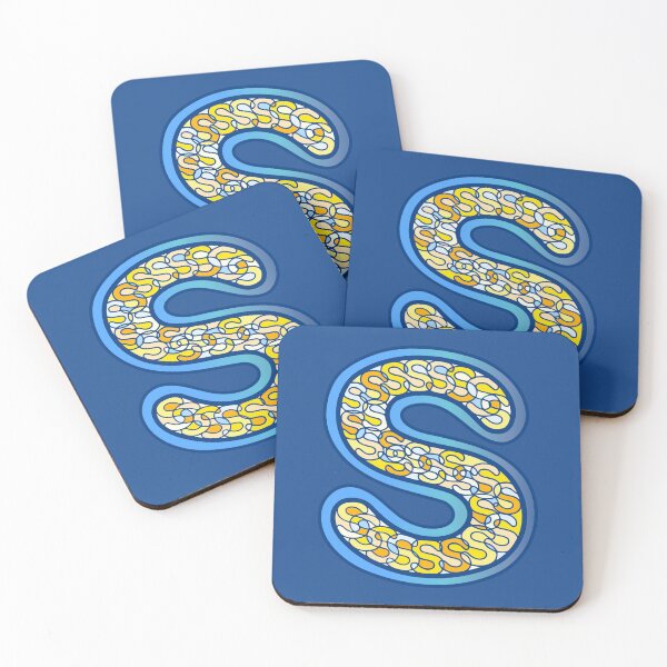Item preview, Letter S (yellow and orange, blue border) designed and sold by artfulnotebook.
