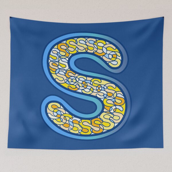 Item preview, Letter S (yellow and orange, blue border) designed and sold by artfulnotebook.