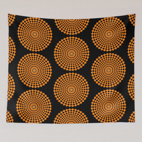Item preview, Sunflower Spiral Clockwise/Anti-clockwise Orange/Black Checkered designed and sold by FabriKaela.