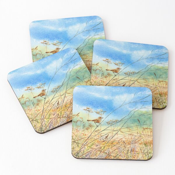 Item preview, Grassfield landscape with a small bird watercolour designed and sold by Zoya Makarova.