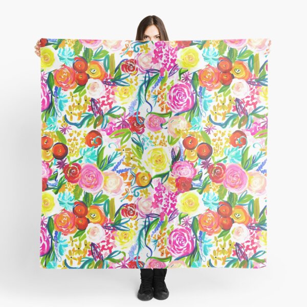 Painted Floral Painting in Bright Spring Colors Scarf