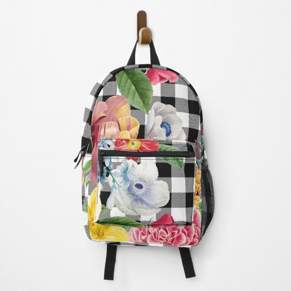 Item preview, Black White Buffalo Checks & Vintage Flowers designed and sold by Tamas Das.