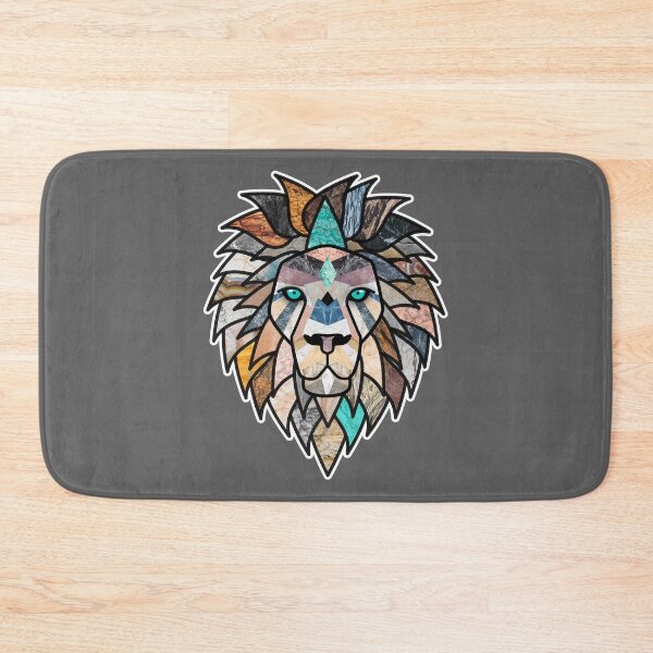 Item preview, Abstract lion head with stone texture collage fur and turquoise eyes designed and sold by CiniArt.