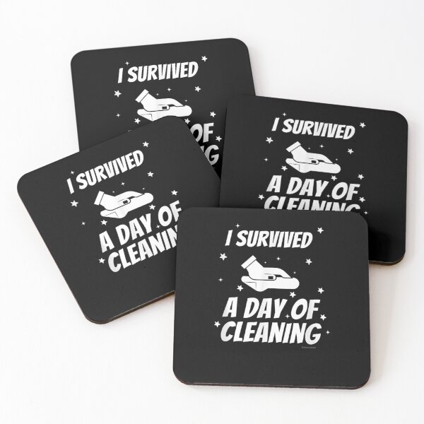 I Survived A Day Of Cleaning Crew Housekeeping Busy Mom Fun Coasters (Set of 4)