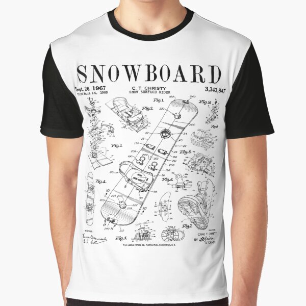 Snowboard Winter Snowboarding Vintage Patent Drawing Print Black