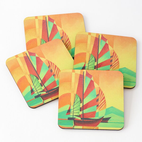 Item preview, Chinese Junks Sail to Shore In Cubism Geo Art designed and sold by taiche.
