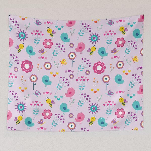 Item preview, Small Birds And Bees With Flowers designed and sold by BhavyaBathla.