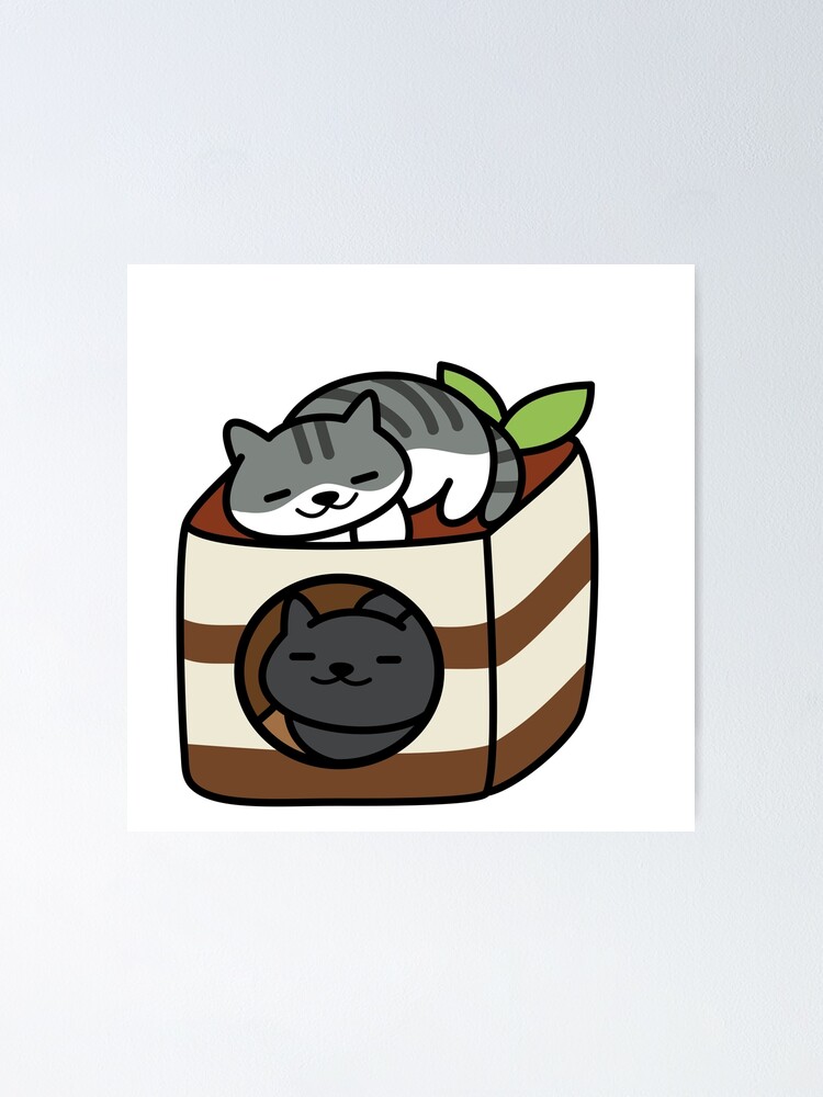 "Smokey & Pickles Tiramisu Cube (Neko Atsume)" Poster by Iceyuk