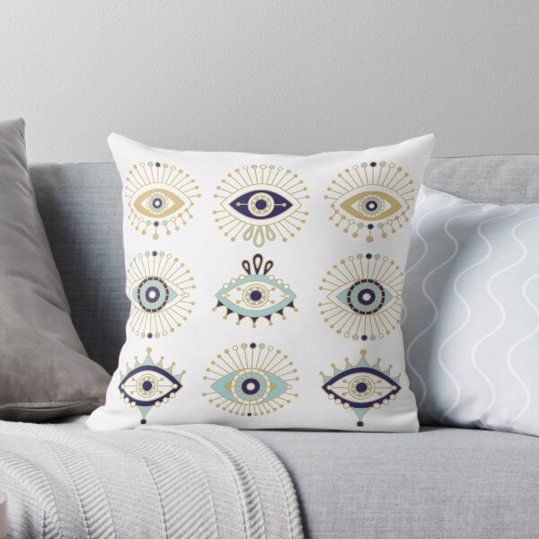 Evil Eye Collection on White Throw Pillow