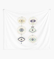 Evil Eye Collection on White Wall Tapestry