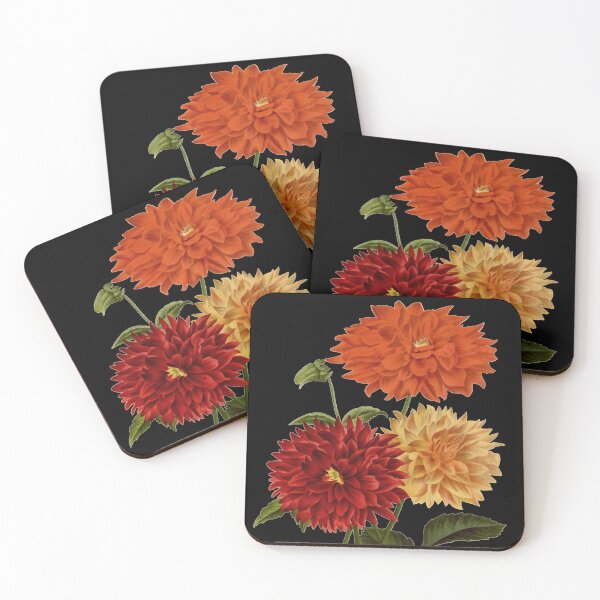Item preview, Vintage Flower Drawing. A favorite, Beautiful Red, Orange and Yellow Dahlias, Vintage Colorful Flowers Drawing. Antique Flowers. designed and sold by Orianah.