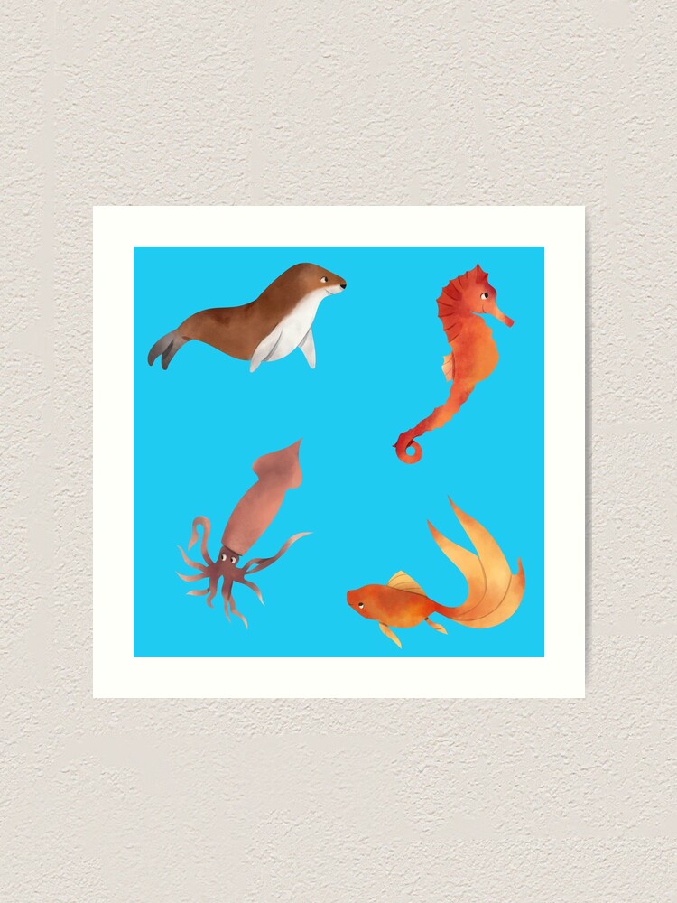 "Watercolor Ocean and Sea life Animals Pack" Art Print for Sale by