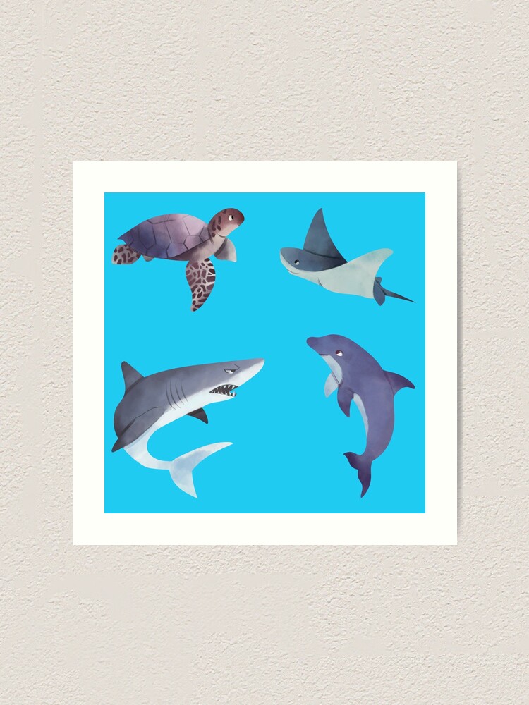 "Watercolor Ocean and Sea life Animals Pack" Art Print for Sale by