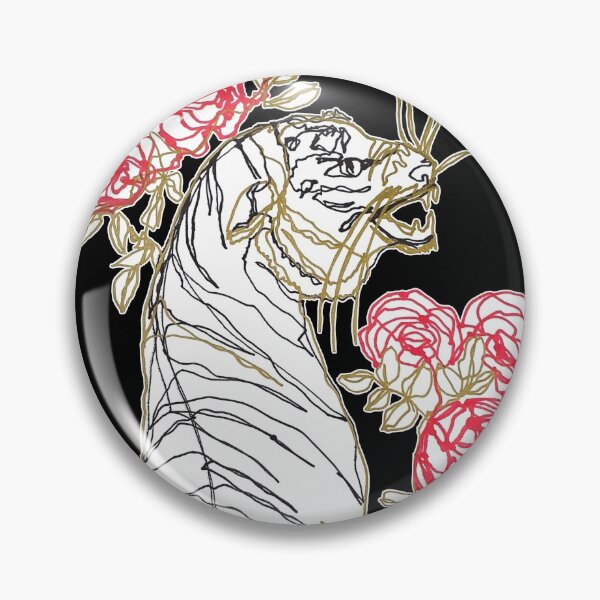 Item preview, Tiger and red roses ambidextrous line drawing  designed and sold by orangerinka.
