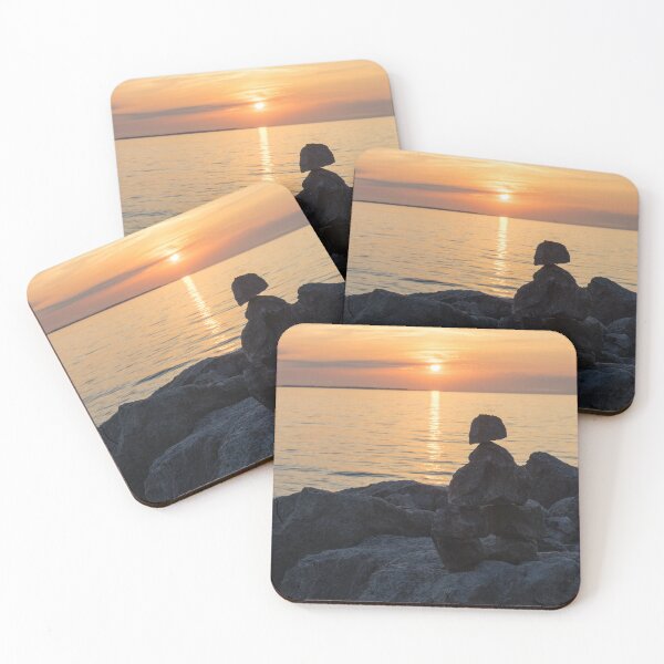 Item preview, Inuksuk Sunrise - Rock Cairn Figure Greeting the Sun on Lake Ontario in Toronto  designed and sold by Georgia Mizuleva.