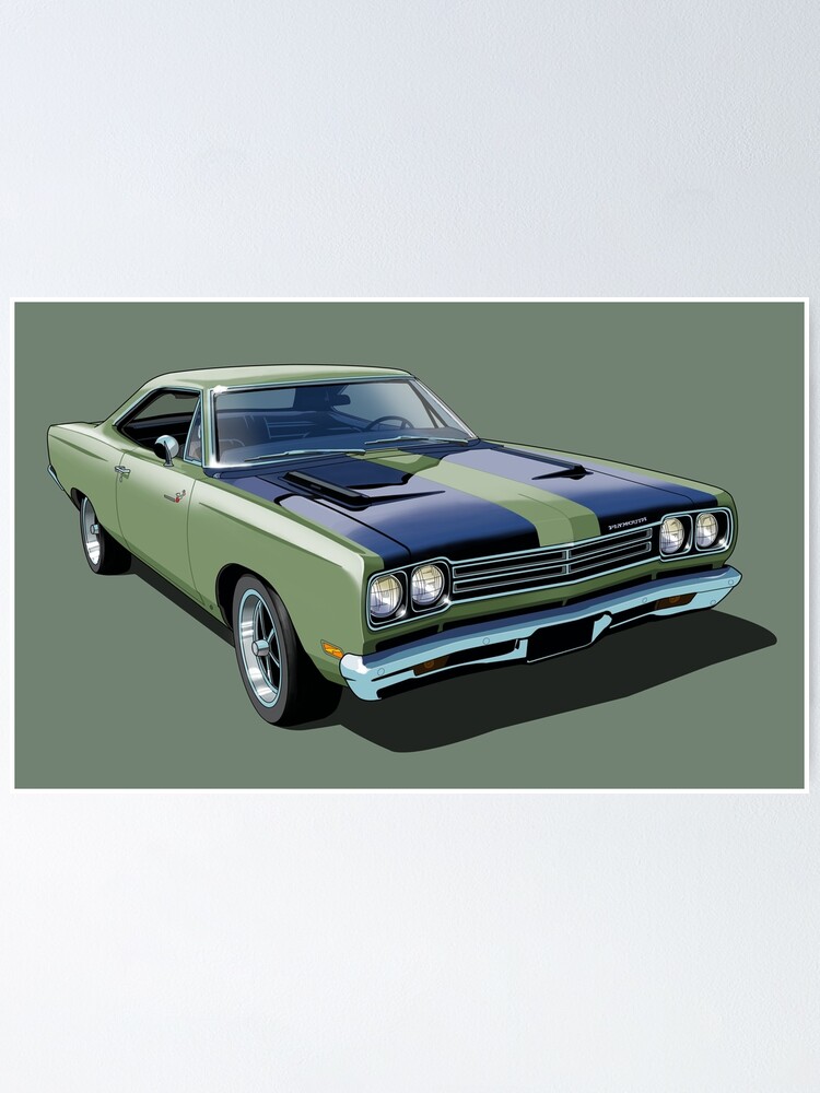 1969 Plymouth Roadrunner In Light Green Poster By Candc Retro Redbubble