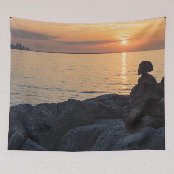 Item preview, Inuksuk Sunrise - Rock Cairn Figure Greeting the Sun on Lake Ontario in Toronto  designed and sold by Georgia Mizuleva.