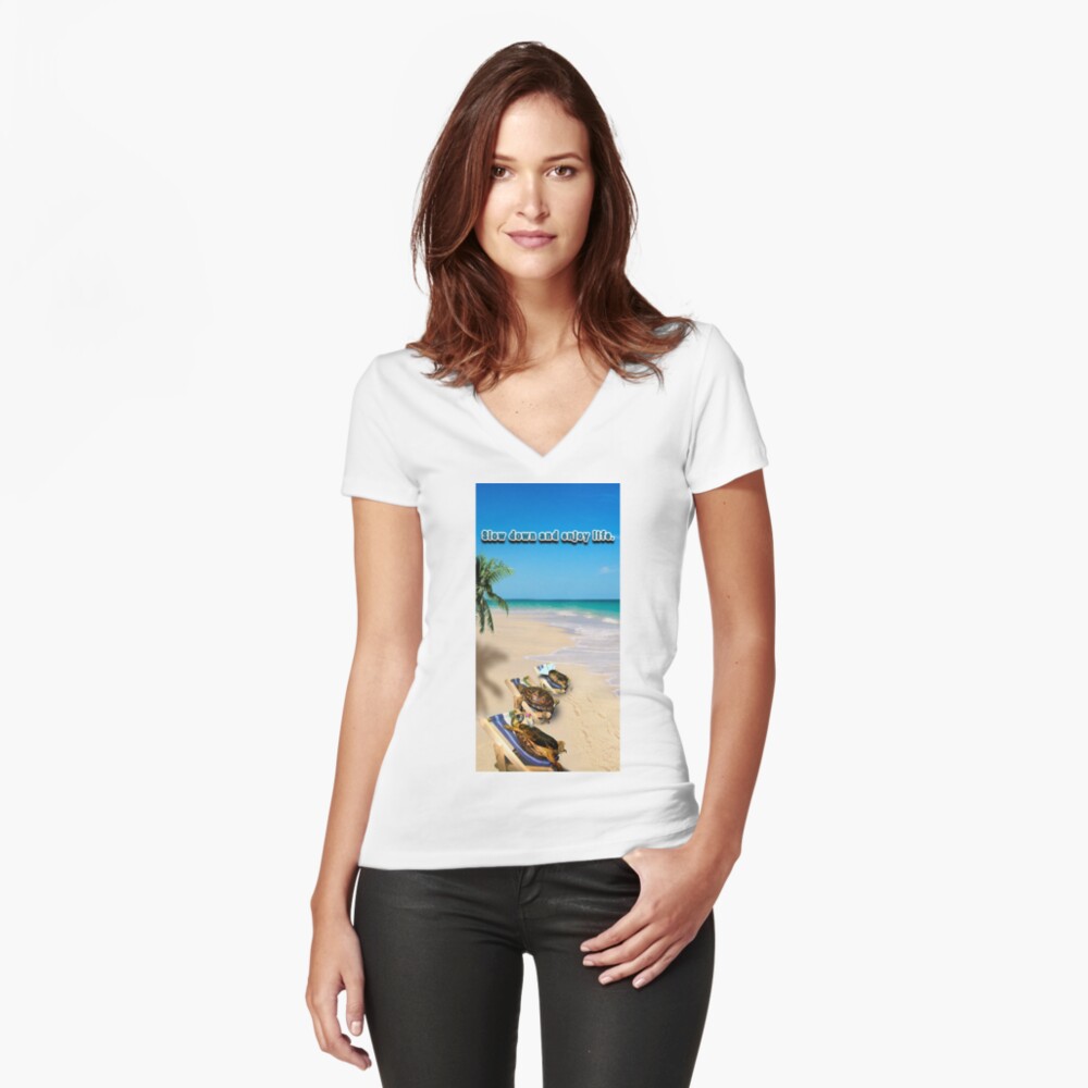 Item preview, Fitted V-Neck T-Shirt designed and sold by LuckyTortoise.