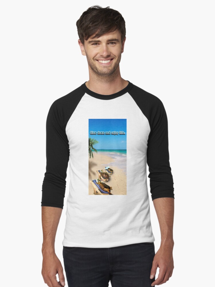 Thumbnail 1 of 3, Baseball ¾ Sleeve T-Shirt, Turtles Relaxing on the Beach designed and sold by LuckyTortoise.