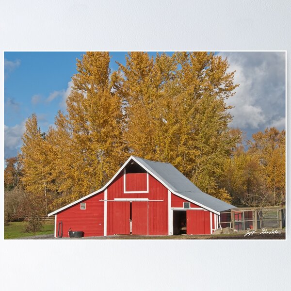 Aperçu de l'œuvre Grange rouge et couleurs d'automne créée et vendue par Jeff Goulden Photography.