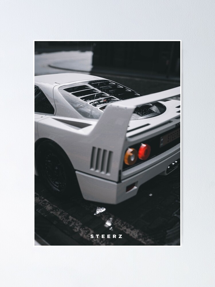 Ferrari F40 white modern style poster desings minimalistic home decor ideas  gift idea for kids